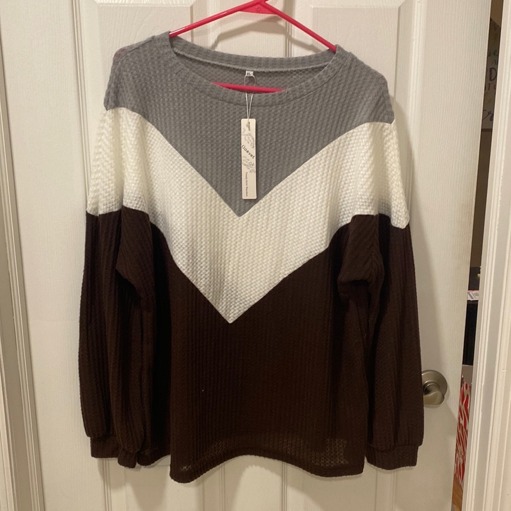 Brown and White Chevron Pullover Sweater